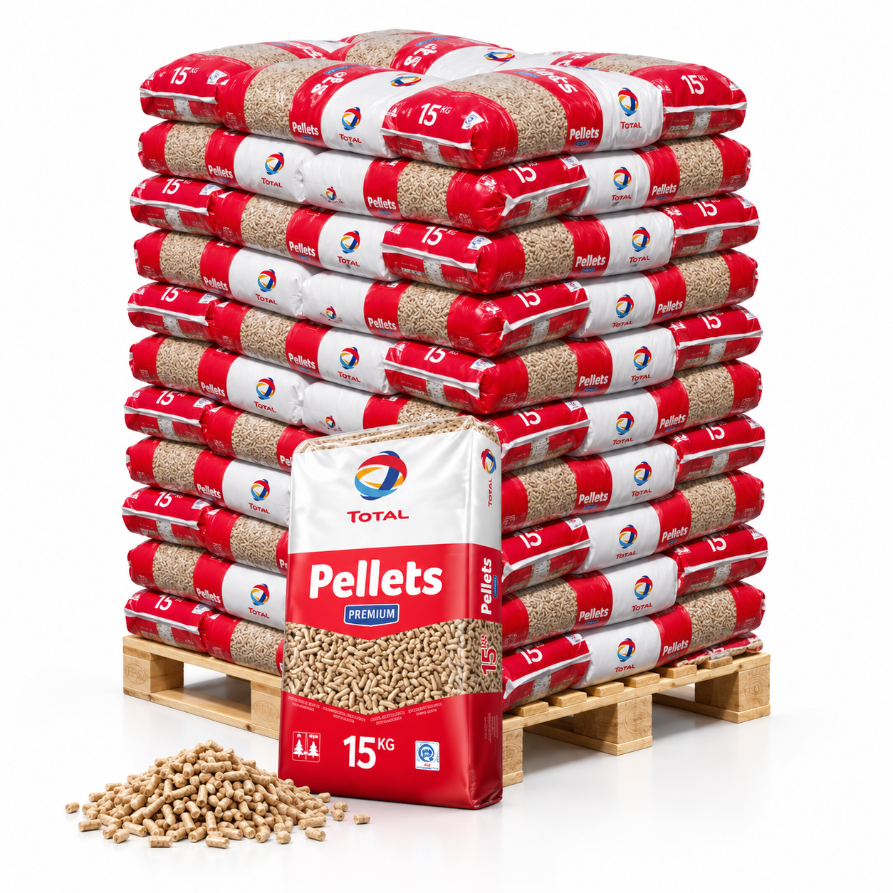 TotalEnergies Premium Holzpellets – 66 × 15 kg Palette – DINplus