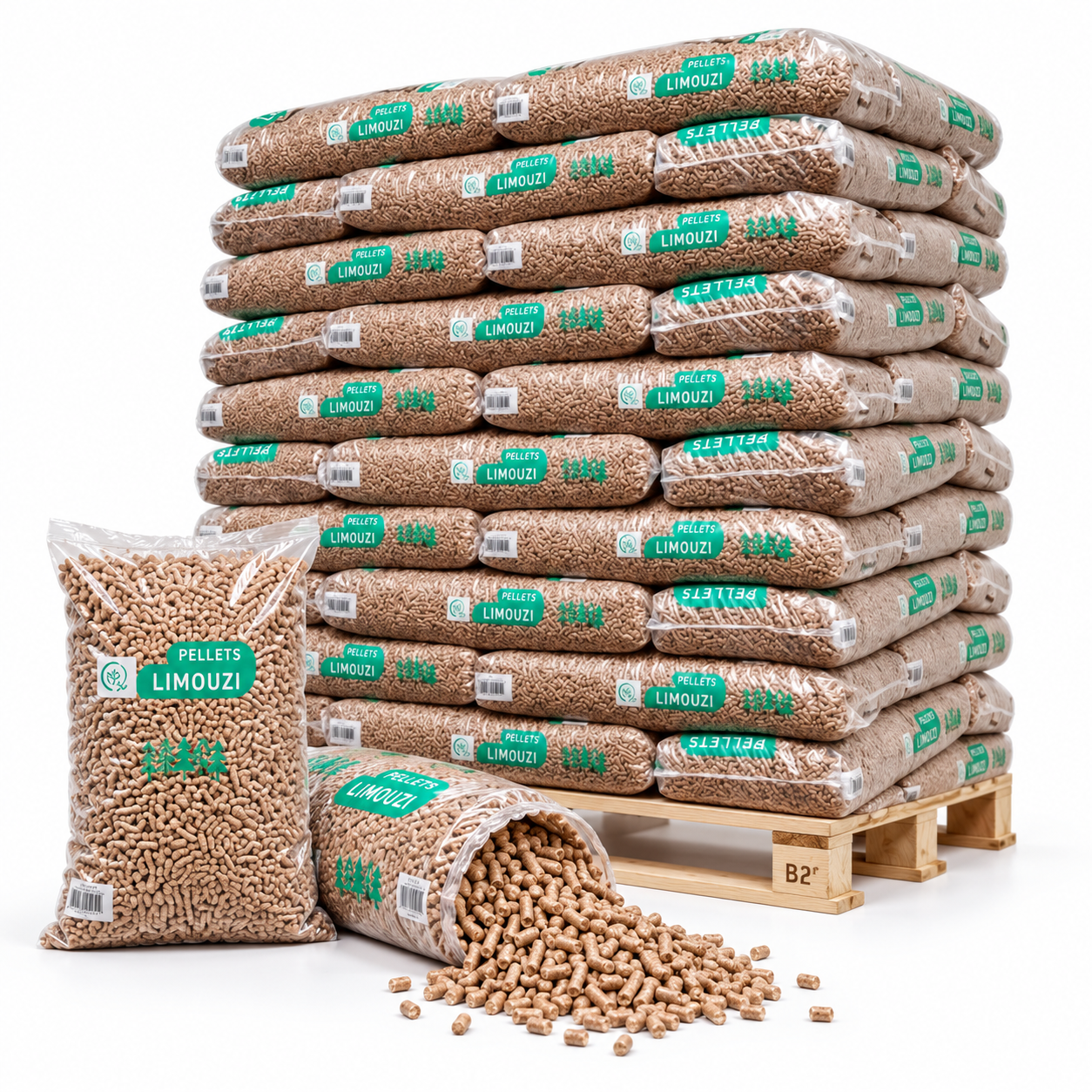 Limouzi Holzpellets – 66 × 15 kg Palette (990 kg) – 100 % Nadelholz, DINplus & PEFC
