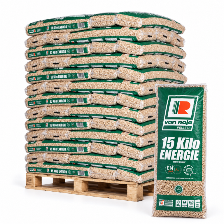Van Roje Holzpellets – 65 × 15 kg Palette – 100 % Nadelholz, ENplus A1 & DINplus & PEFC