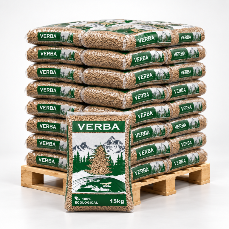 Verba Holzpellets – 70 × 15 kg Palette (1.050 kg) – 100 % Nadelholz, ENplus A1