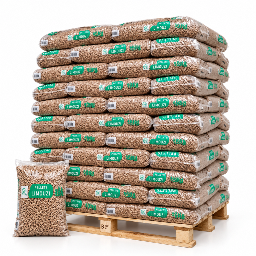 Limouzi Holzpellets – 66 × 15 kg Palette (990 kg) – 100 % Nadelholz, DINplus & PEFC