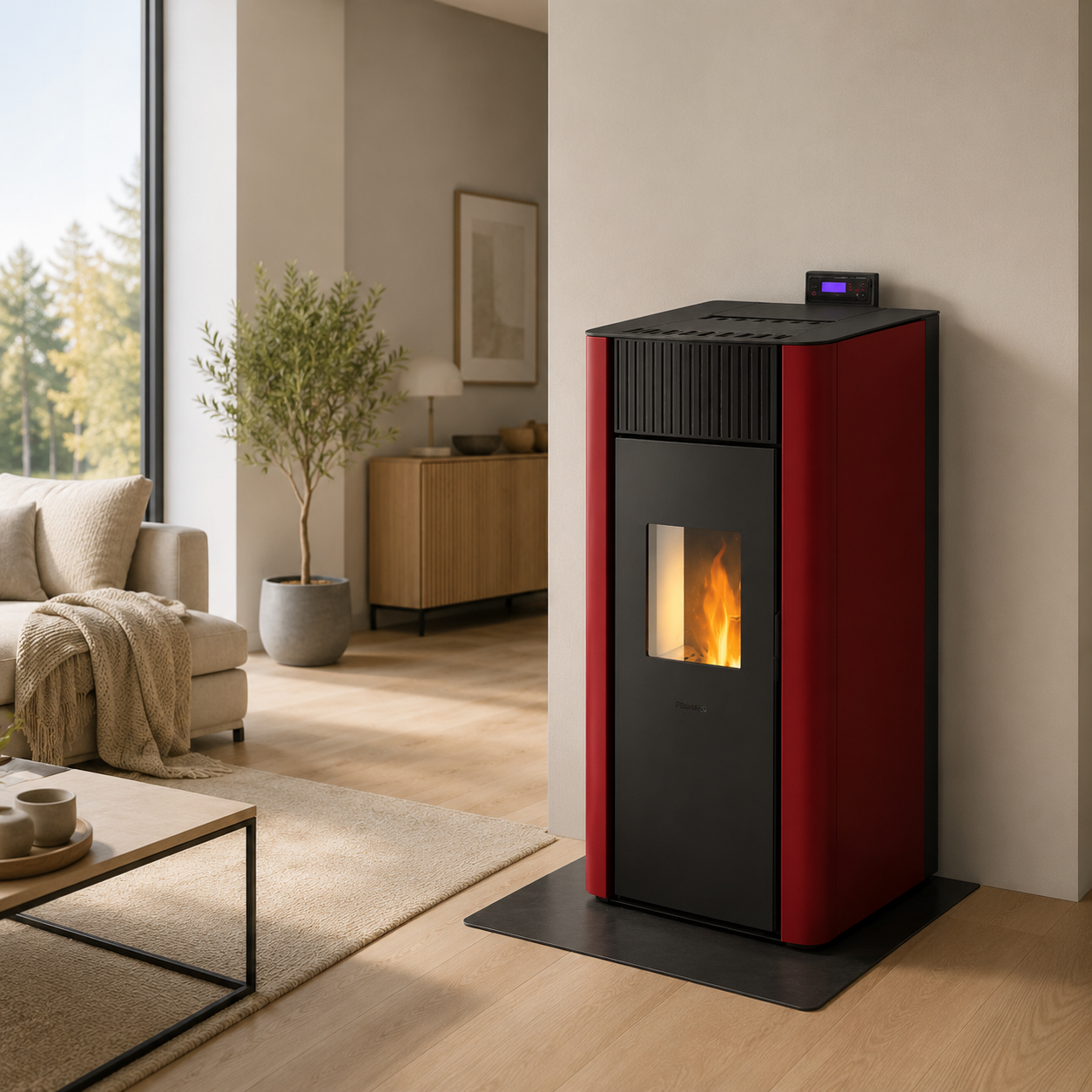 Freepoint Pelletofen Tesis Stahl Bordeaux 22,8 kW wasserführend