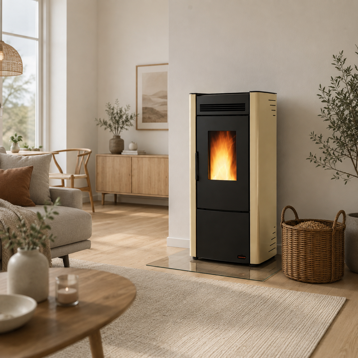 Firefix Pelletofen Ketty Stahl Schwarz-Beige 6,3 kW