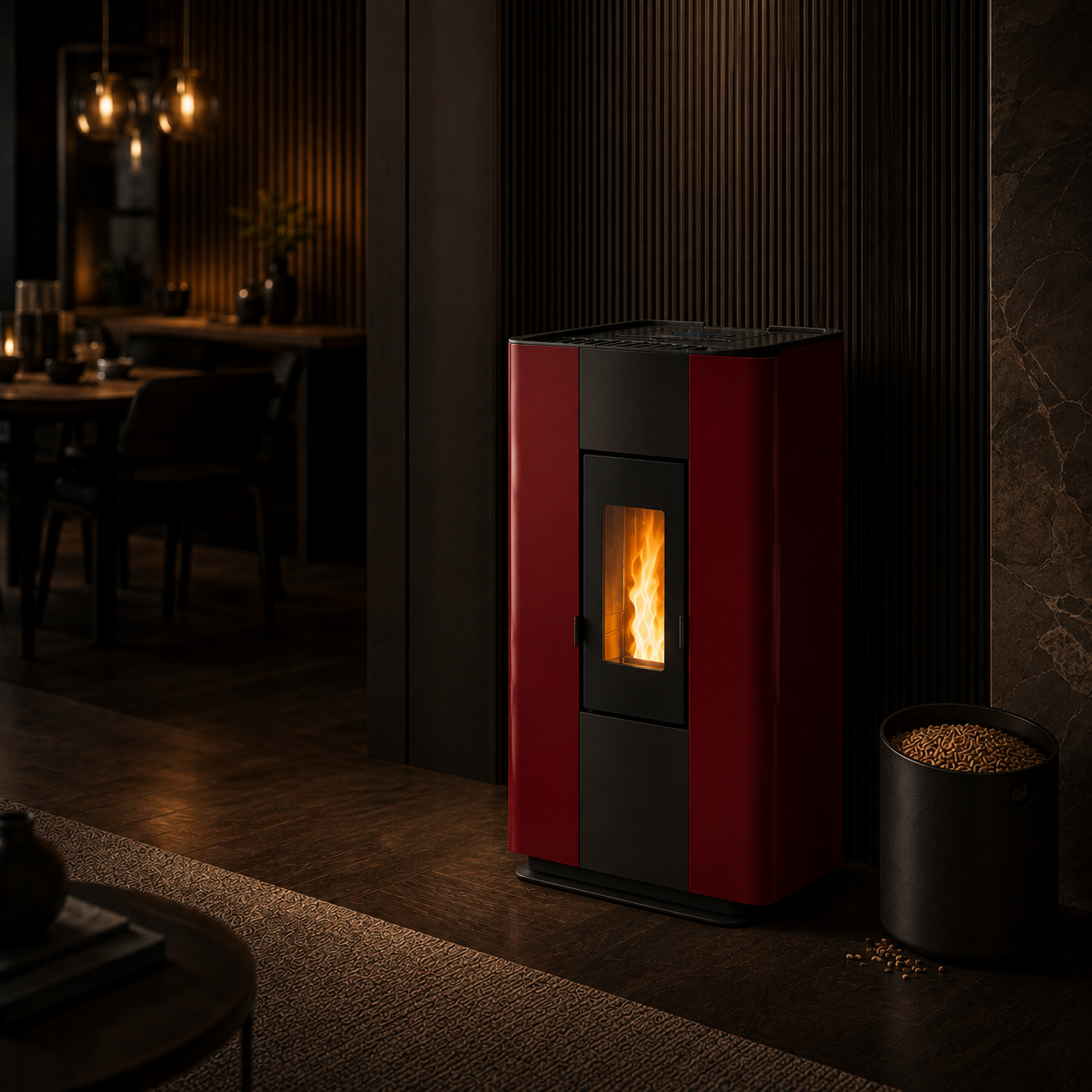 PEGASO Pelletofen Madison Stahl Bordeaux 5,3 kW mit Automatik