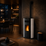 Justus Pelletofen Norta Stahl Seidenweiß 8 kW mit Automatik