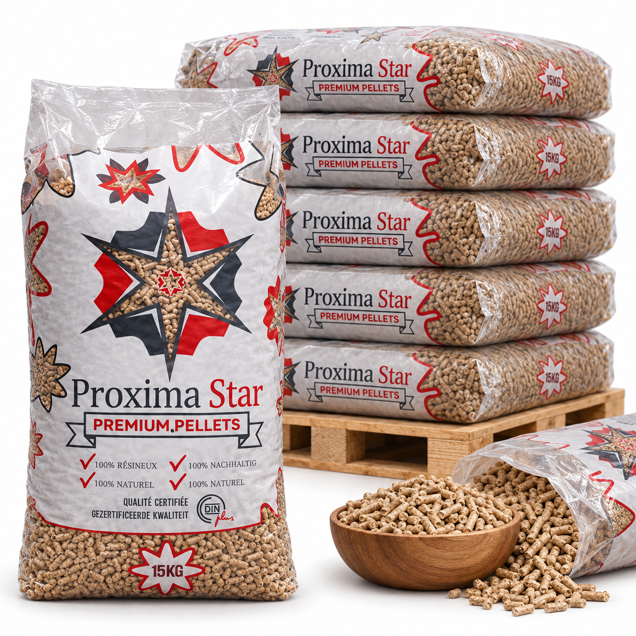 Proxima Star Holzpellets – 66 × 15 kg Palette – 100 % Nadelholz