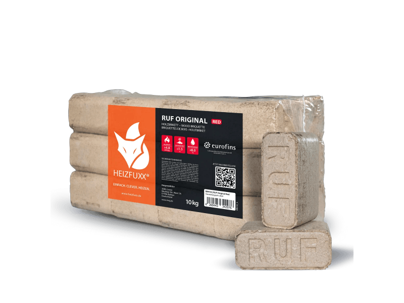 Heizfuxx RUF Original Red Holzbriketts Hartholz 10kg x 30 Gebinde 300kg Palette