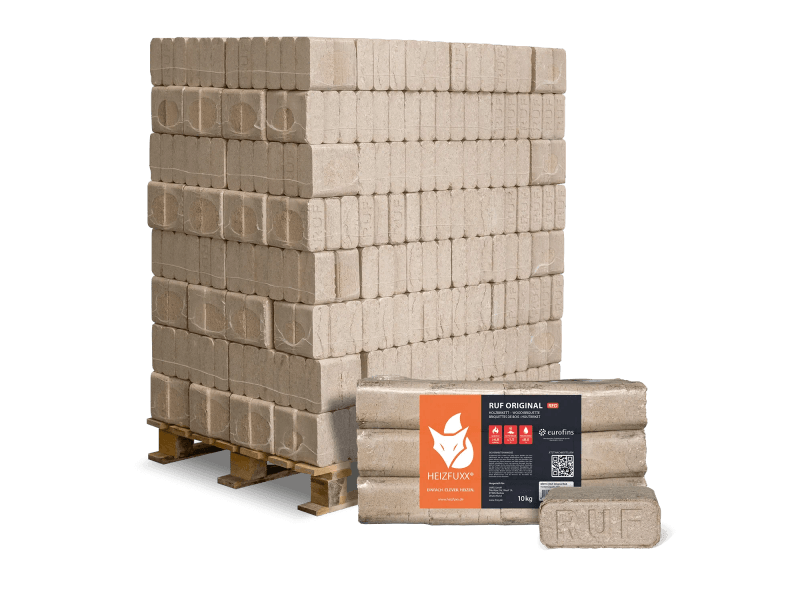 Heizfuxx RUF Original Red Holzbriketts Hartholz 10kg x 96 Gebinde 960kg Palette