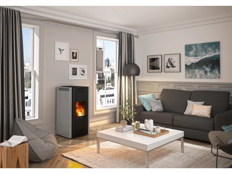 Justus Pelletofen Sirkos Aqua 2.0 Stahl Taupe 9,4 kW wasserführend