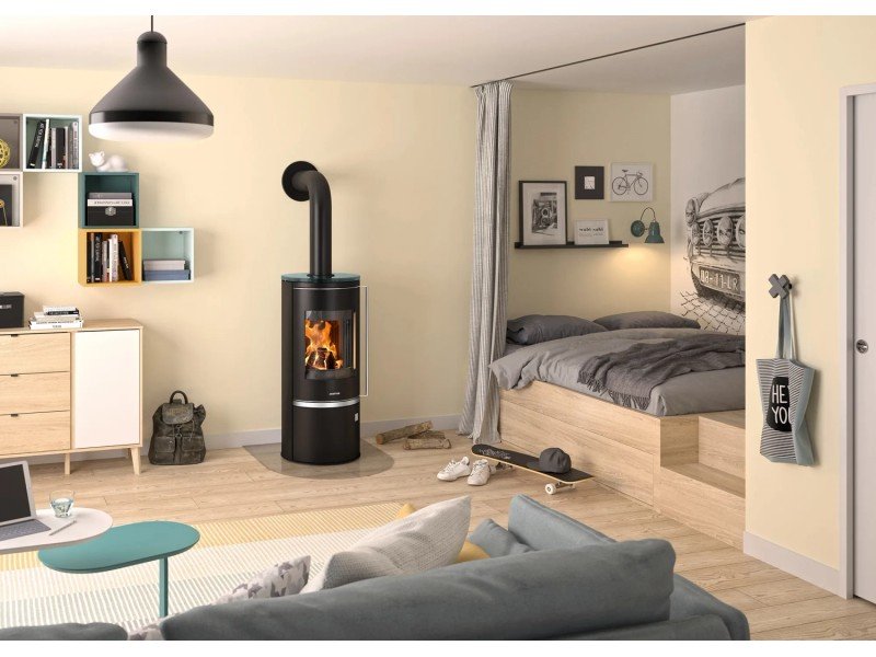 Justus Kaminofen Faro 2.0 Top Stahl Schwarz mit Glas-Abdeckplatte 6 kW