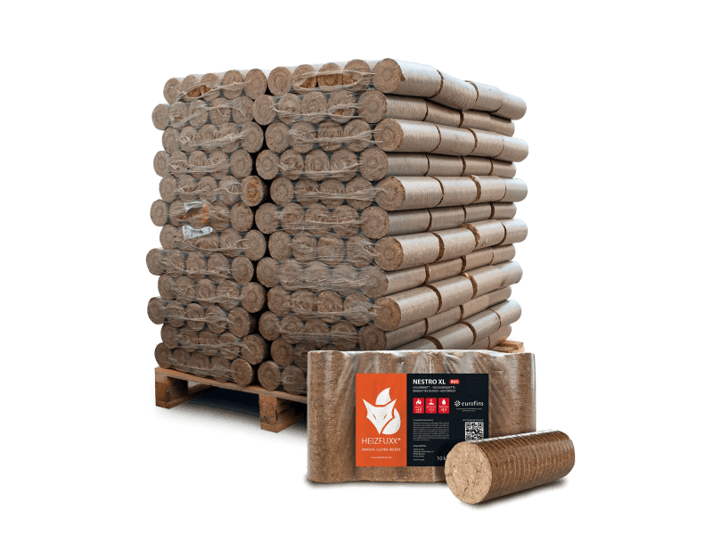 Heizfuxx Nestro XL Red Holzbriketts Hartholz 10kg x 96 Gebinde 960kg Palette