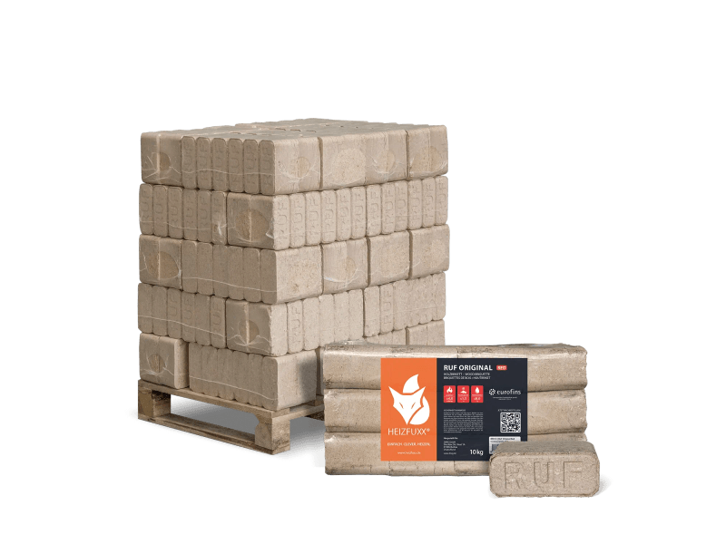 Heizfuxx RUF Original Red Holzbriketts Hartholz 10kg x 30 Gebinde 300kg Palette