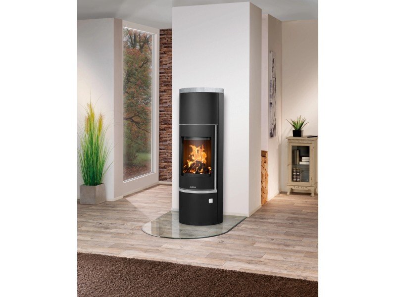 Justus Kaminofen Faro W+ 2.0 Stahl Schwarz mit Speckstein Grau 7 kW