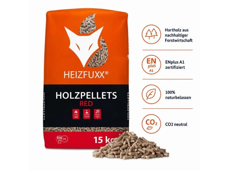 Heizfuxx Red ENplus A1 Holzpellets Hartholz 15kg x 20 Sack 300kg Palette