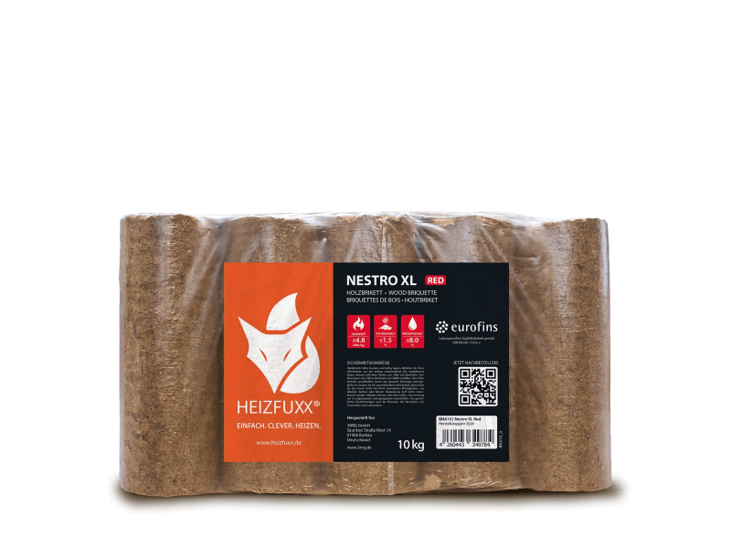 Heizfuxx Nestro XL Red Holzbriketts Hartholz 10kg x 30 Gebinde 300kg Palette
