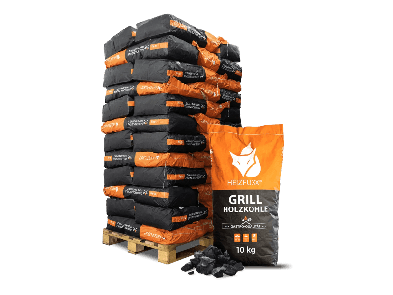 Heizfuxx Grillholzkohle in Gastro-Qualität 10kg x 36 Sack 360kg Palette