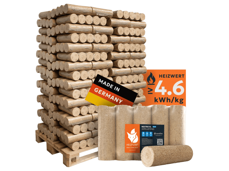 Heizfuxx Nestro XL Blue Holzbriketts Nadelholz 10kg x 96 Gebinde 960kg Palette